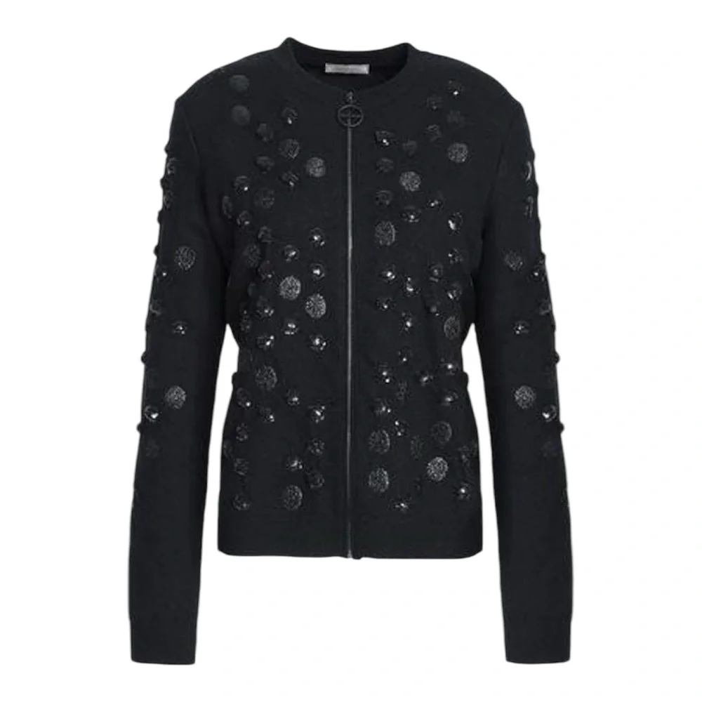 Nina Ricci Black Sequin Embellished Wool Blend Jacket size Medium